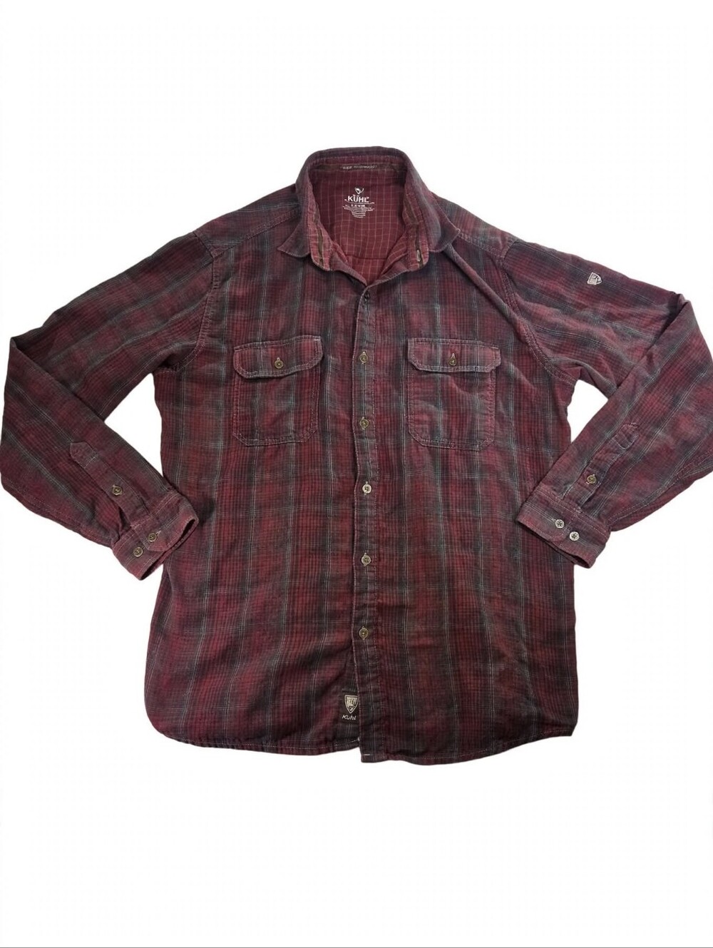 Kuhl Red Plaid Flannel Shirt Mens Large Long Sleeve Button Up Outdoor